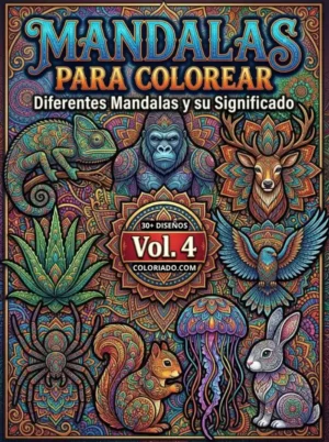 Portada de libro de mandalas para colorear Volumen 4. Patrones avanzados y complejos para la meditación y mejora de la concentración en adultos.