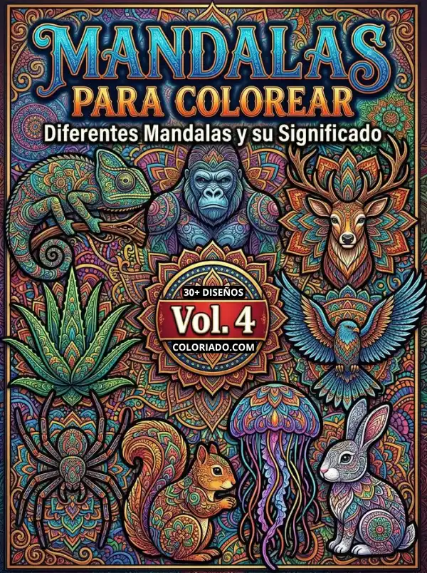 Portada de libro de mandalas para colorear Volumen 4. Patrones avanzados y complejos para la meditación y mejora de la concentración en adultos.