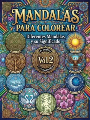 Portada de libro de colorear mandalas Volumen 2. Arte terapéutico con patrones geométricos avanzados para mejorar la concentración.