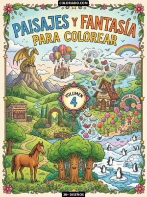 Portada de libro para colorear variado para niños: desde animales de la granja y safari, hasta castillos y tiendas mágicas. Actividad infantil completa.