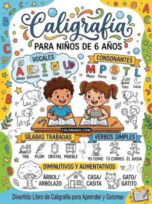 Portada del libro digital avanzado de caligrafía: Ejercicios para mejorar uniformidad, espaciado y fluidez en niños de 6 años.