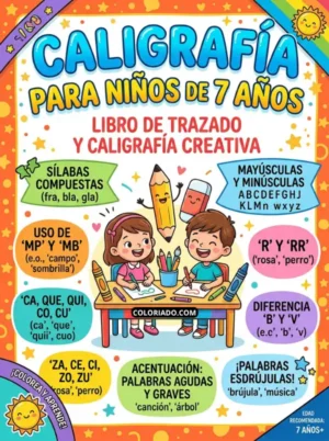 Portada del libro digital avanzado: Ejercicios para mejorar uniformidad, formato académico y velocidad de escritura en alumnos de primaria de 7 años.