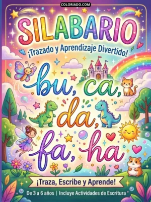 Portada del silabario: Ejercicios fotónicos interactivos paso a paso para preescolar, ayudando al niño a aprender a leer.