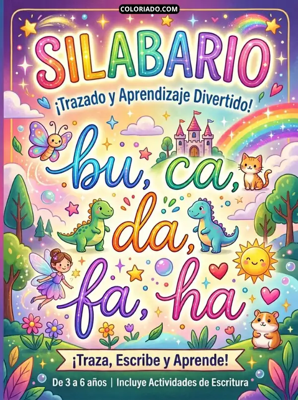 Portada del silabario: Ejercicios fotónicos interactivos paso a paso para preescolar, ayudando al niño a aprender a leer.